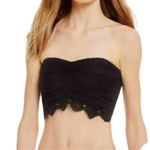 Free People Intimately Dream Lover Black Crochet Trim Bandeau Tube Top Small